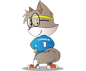 cartoon fox character with coach written on hi back